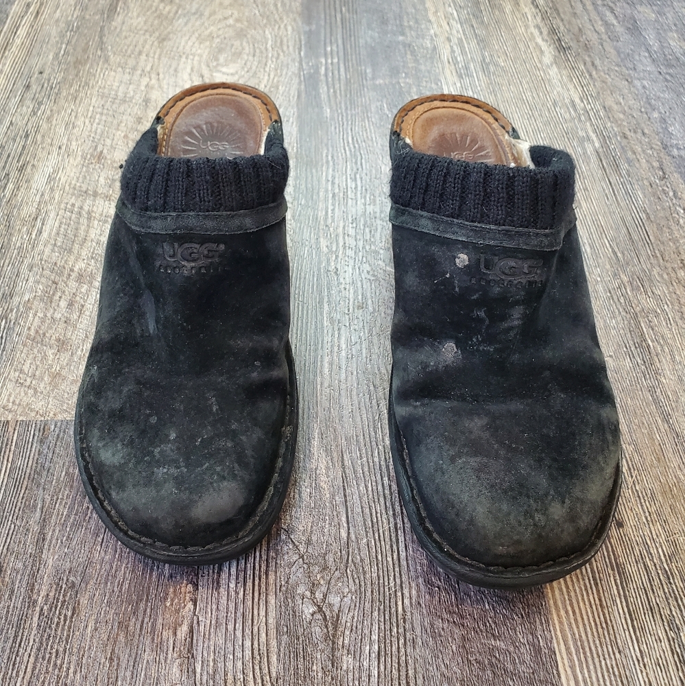 UGG black suede leather wedge shoes sandals women size 8